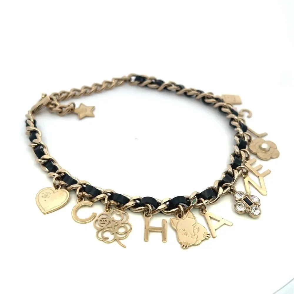 Chanel Carm Choker Necklace Faux Leather and Gold Tone